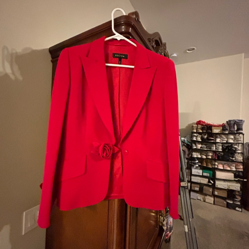 Escada Red Rose-Accent Women's Blazer